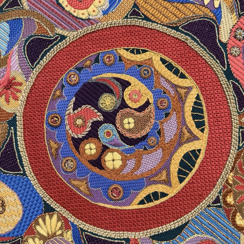 Vintage Embroidered Textile Wall Art Panel 18.5” Mandala Fiber Art Needlepoint gallery