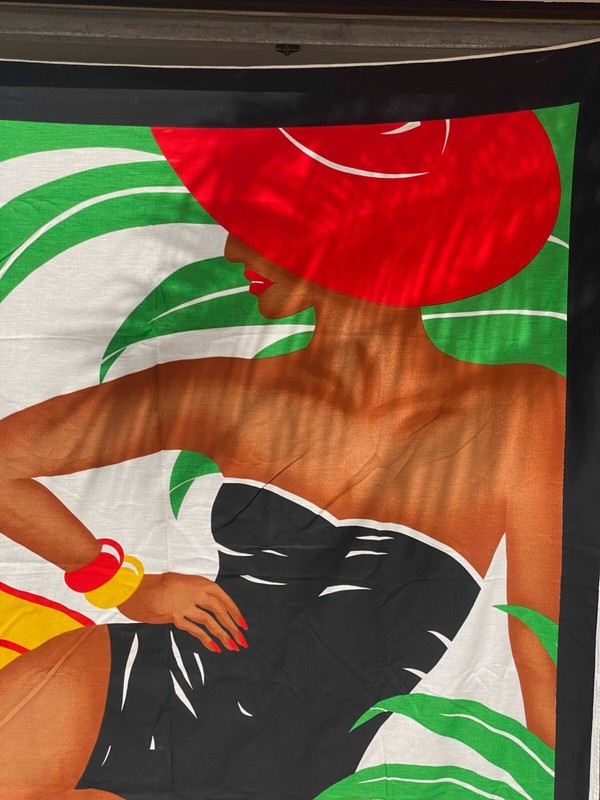 Gottex VTG 80s Swim ART Wrap Print Retail Ad Banner 80" x 70" Sunbathing Woman gallery
