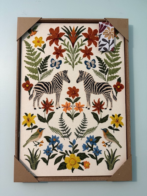 New-BP-Home Woven Embroidered Textile Wall Art Flowers-Birds-Zebras-Decor 18×26”
