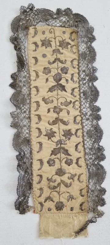 Antique Ottoman Metallic Hand Embroidered & Lace Panel 36x14cm