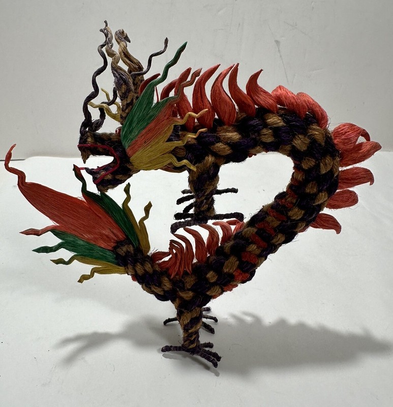 Chinese Dragon Sculpture Made of Jute Rope 7”