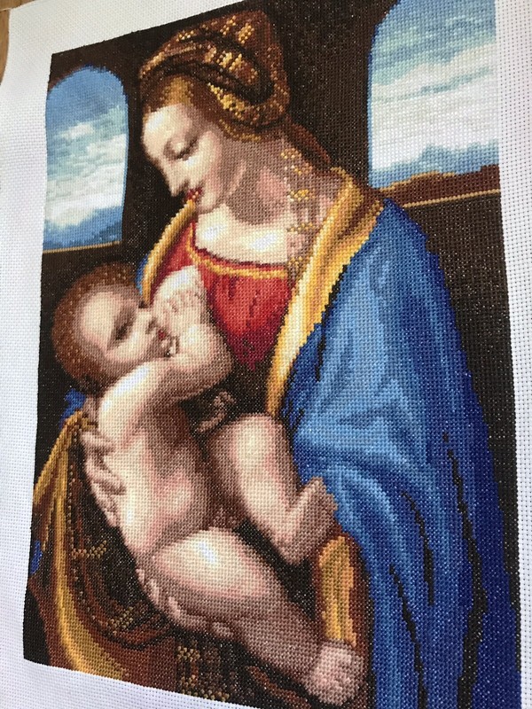 Cross stitch completed Hand made Art Madonna Religious gift Home decor gallery