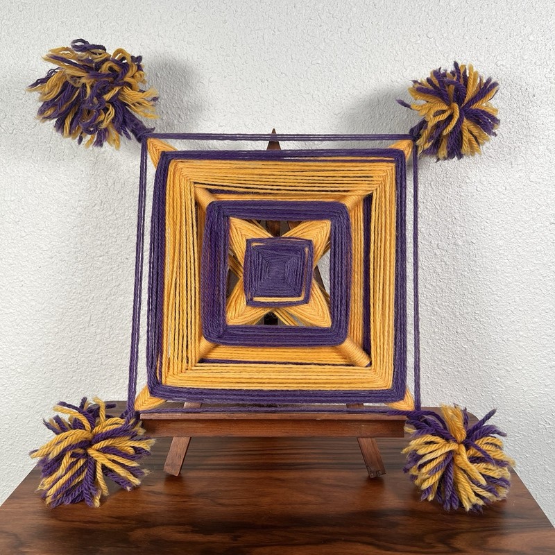 Vintage Purple Yellow Eye of God Handmade Yarn Art Folk Art Wall Hanging gallery