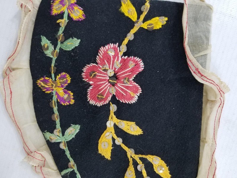 Antique Cantonese Folk Silk Hand Embroidered Wool Sleeve Cuffs 14x13cms gallery