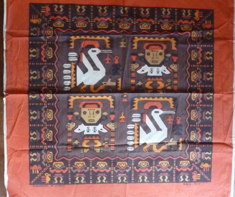 RARE ORIGINAL Silvia Cazadores De Garzas Pima Cotton Art Print Lima Peru Signed gallery