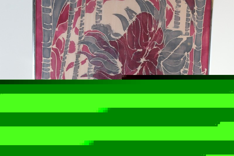 Original Framed Batik Tapestry Art Purple Gray Flowers Floral Designs Large gallery