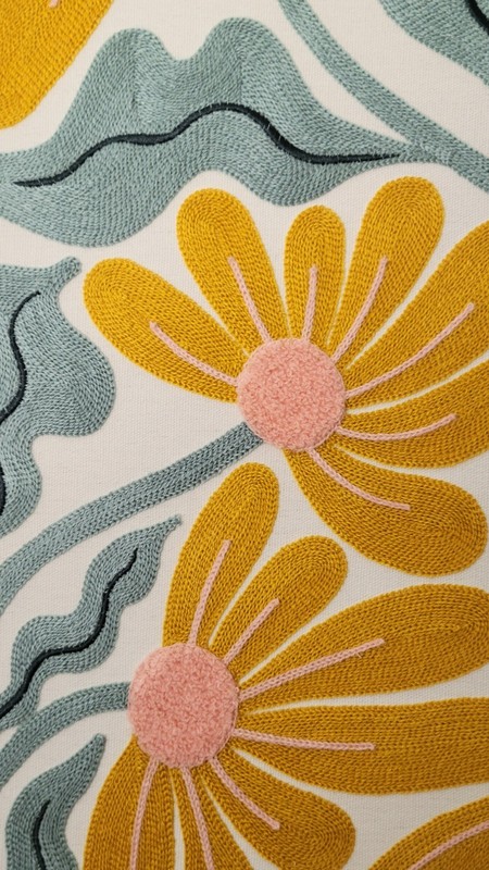 Large BP Home Woven Textile Embroidered Fiber Wall Art Yellow Daisies Flowers gallery