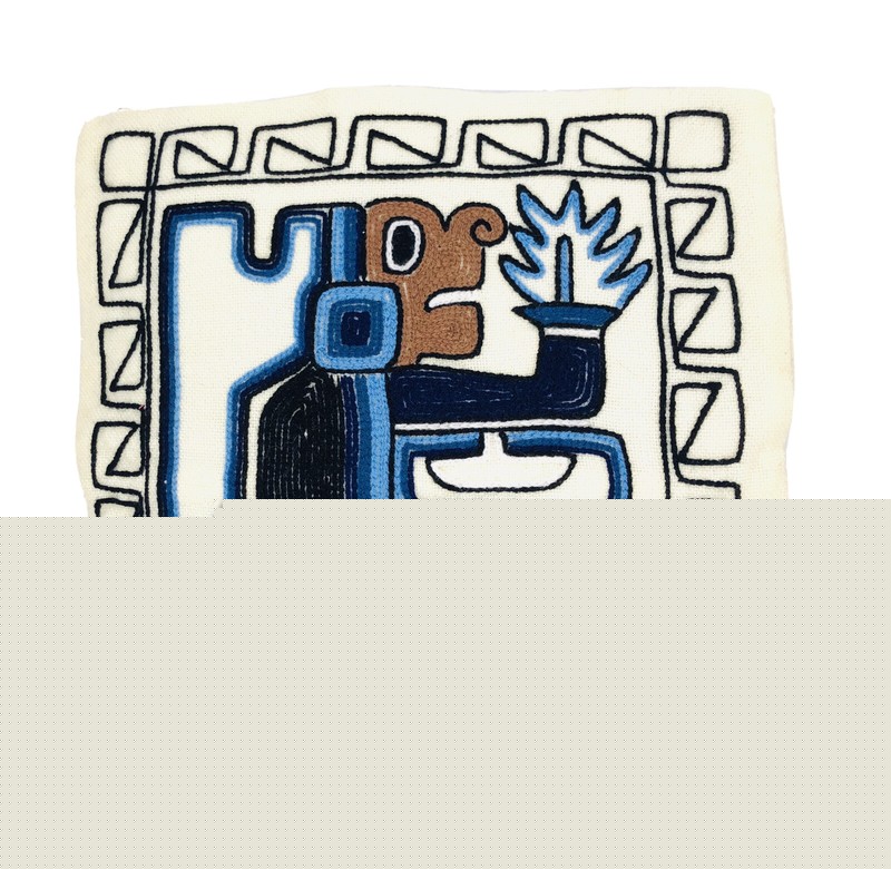 Cushion Cover Embroidered Hand Made Llama Wool Bolivia Tiwanaku Hobo Style