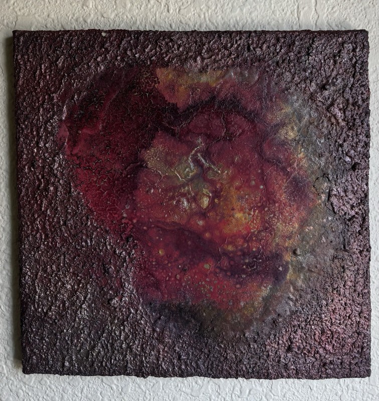 Original Textured Abstract Painting “Crimson Veins” 30x30cm Mixed Media Canvas