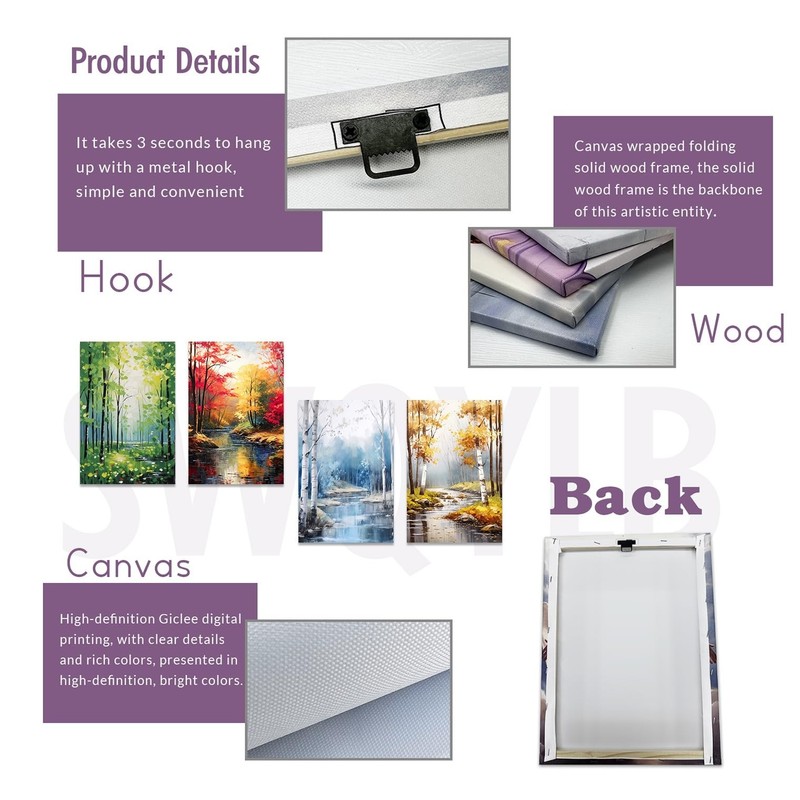 SWQYLB 4 Seasons Canvas Wall Art Spring Summer Autumn Winter Picture 4 Pieces... gallery