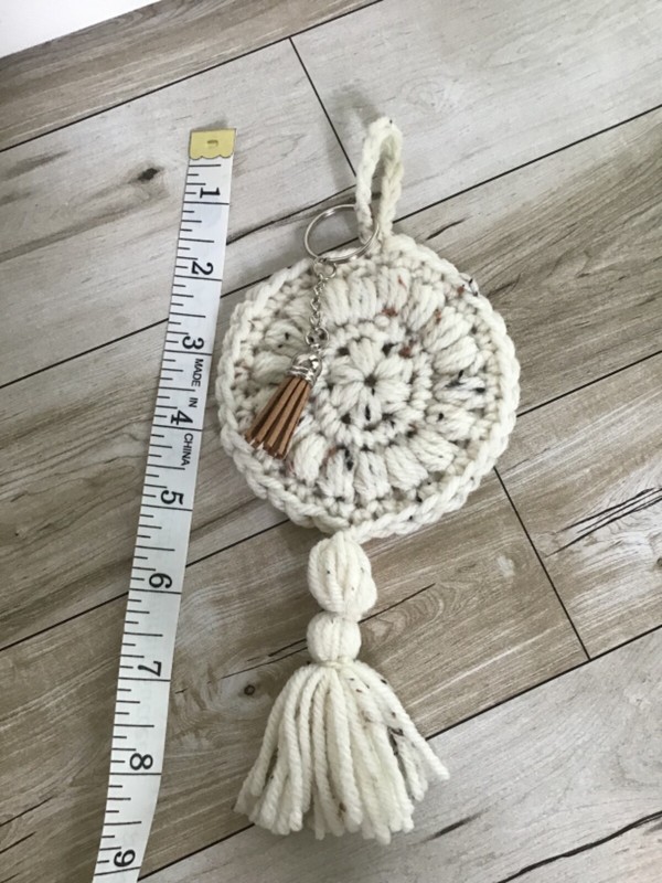NEW Crochet Knit Mandala Boho Beige Tan Hanging KEYCHAIN Handmade Gift Yarn ART gallery