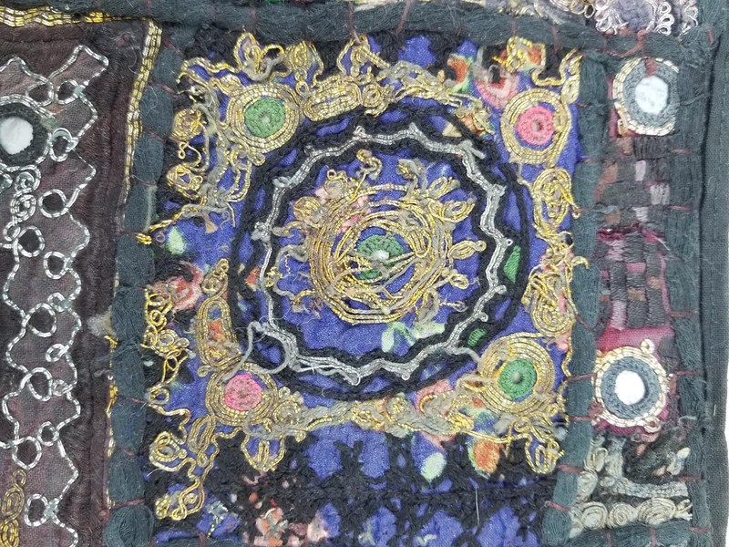 Vintage Traditional Indian Hand-Embroidered Patchwork Textile Panel 26x16 inches gallery