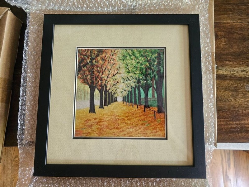 King Silk Art 100% Handmade Embroidery Autumn Tree Path-NEW IN BOX