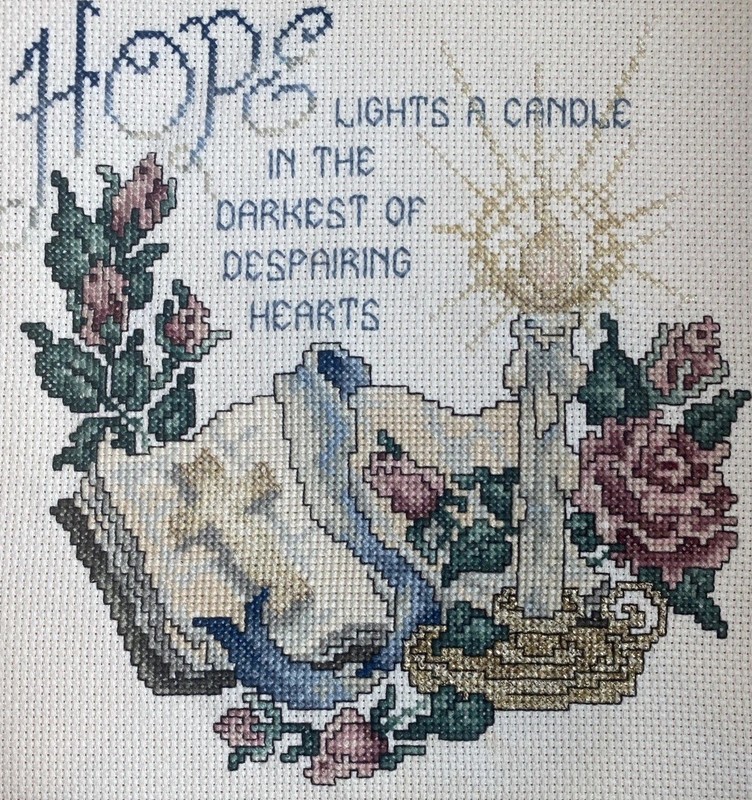 Handmade Beautiful Needlepoint Hope Floral Candle Bible Religious Framed gallery