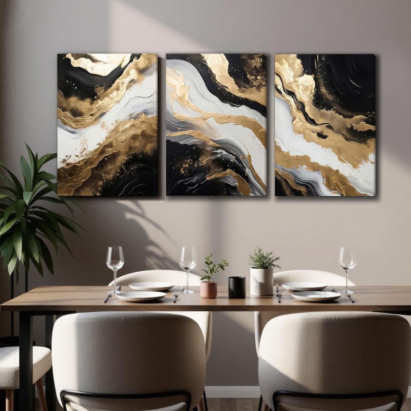 Palette Dreams 3 Piece Framed Black and White Abstract Wall Art, Black Gold C... gallery