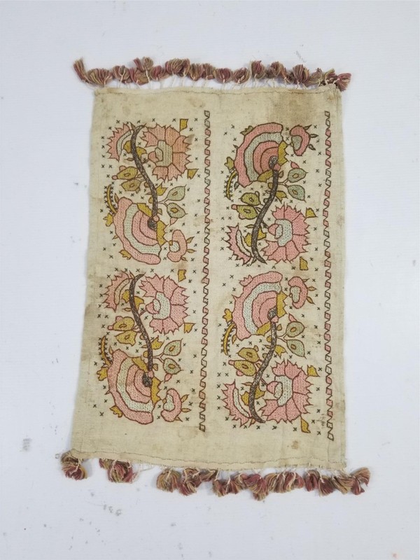 Antique Ottoman Turkish Hand Embroidered Floral Textile Panel 48x33cm