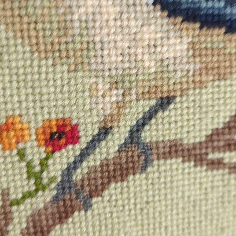Framed Vintage Needlepoint Blue Jay Mid-Century Bird Cottagecore Wall Art 18x18 gallery