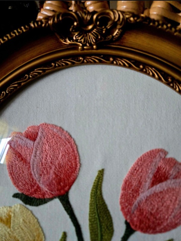Framed Tulip Floral Embroidery Fabric Wall Art, Medium, Oval Frame gallery