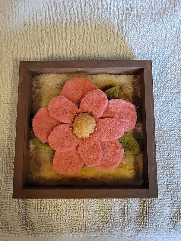 Framed Coral Wool Needle Felt Picture Original Textile Art With Bead Accents