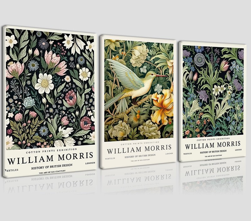 3Pcs William Morris Canvas Wall Art Set Vintage Botanical Flowers and Birds P...