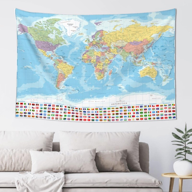 MOUNDHONG World Map Flag Tapestry Wall Hanging, Art Tapestry Retro Wall Art L…