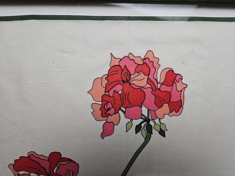 JIM THOMPSON Thai Silk Rose Flower Signed Fiber Art Panel Frame 19" Sq gallery
