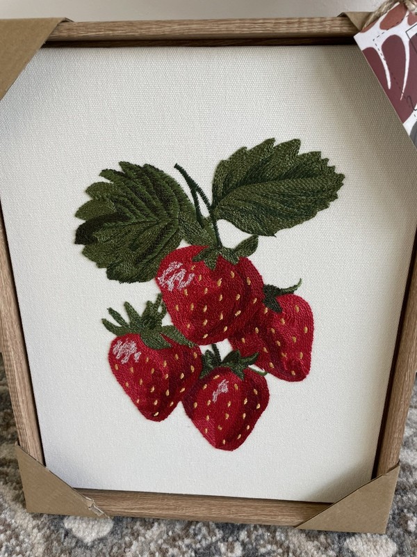 New BP Home Textile Embroidery Woven Wall Art Red Strawberry Home Decor 12”x15”