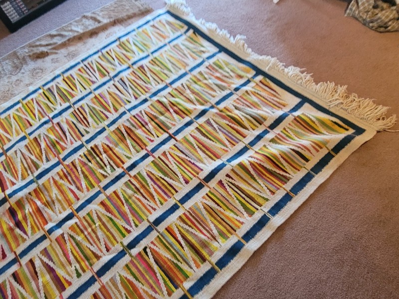 vintage hand woven rug 108" X 84" SOUTHWEST NAVAJO ZAPOTEC GIANT SIGNED 1983 gallery