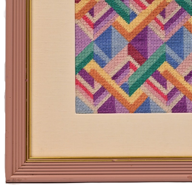 EDNA KATZ Original Vintage MCM Geometric Abstract Textile Needlepoint Tapestry gallery