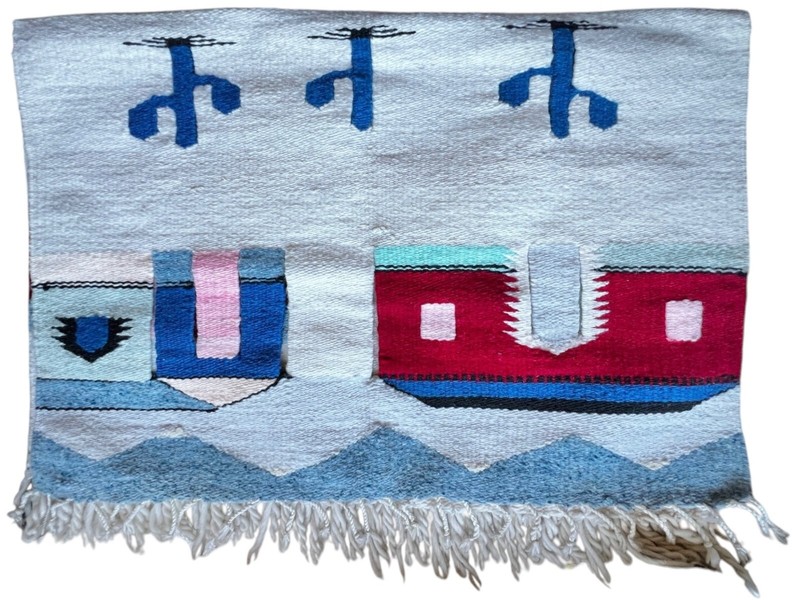 Handwoven Southwestern Style Wall Hanging Or Rug Cactus And Mission Cotton Wool gallery