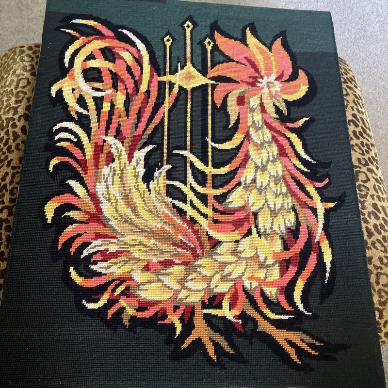 Antique MCM Needlepoint Gorgeous Rooster