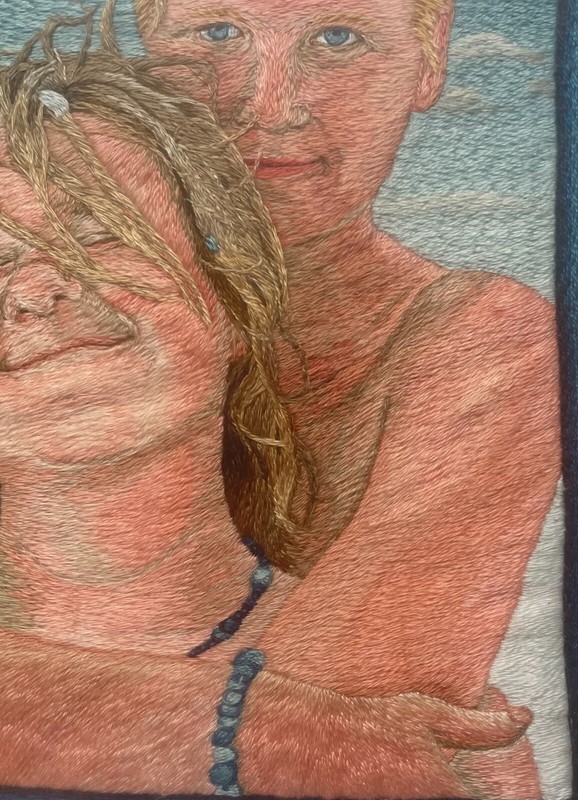 Rare MICAL ALONI 'Seventh Heaven" Couple in LOVE EMBROIDERY Portrait - ISRAELI gallery