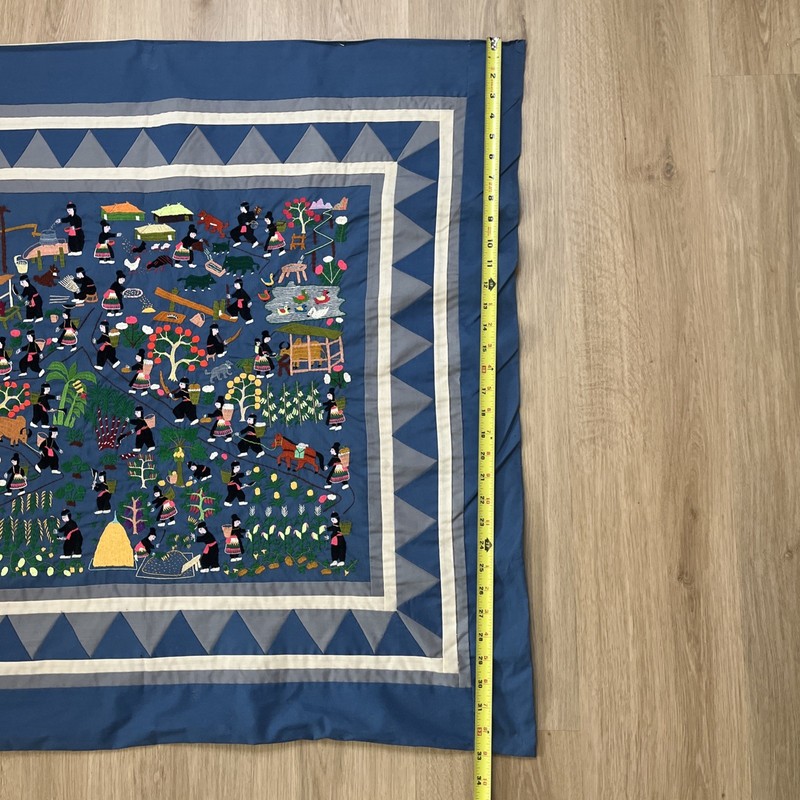 Vintage Traditional Hmong Embroidered Story Cloth Wall Tapestry Quilt 35x33 gallery