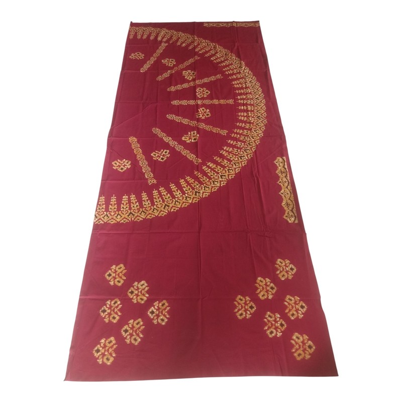 ANTIQUE VINTAGE STAMP BATIK FABRIC MAROON ORANGE COLOR AB011