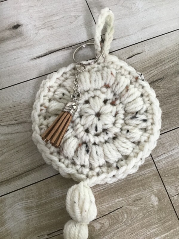 NEW Crochet Knit Mandala Boho Beige Tan Hanging KEYCHAIN Handmade Gift Yarn ART gallery