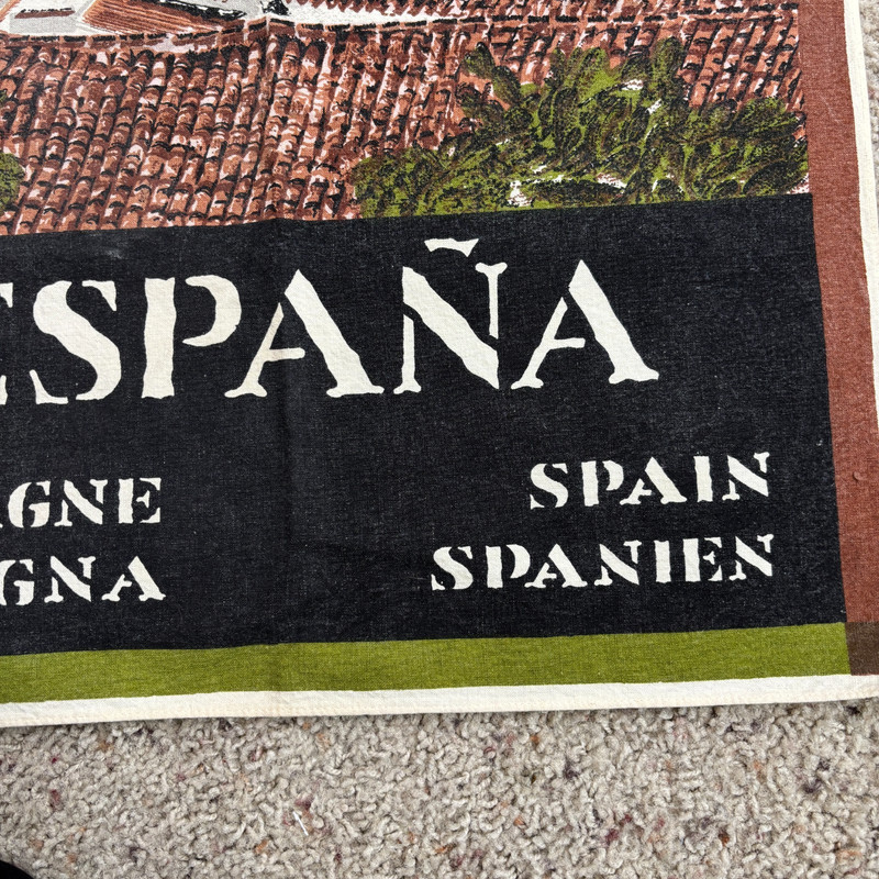 VTG Espana Fabric Wall Hanging Pair Face & Buildings 19x20 in each Travel Art gallery