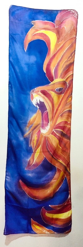 Unique original art: Handmade 100% silk scarf made with Batik wax painting