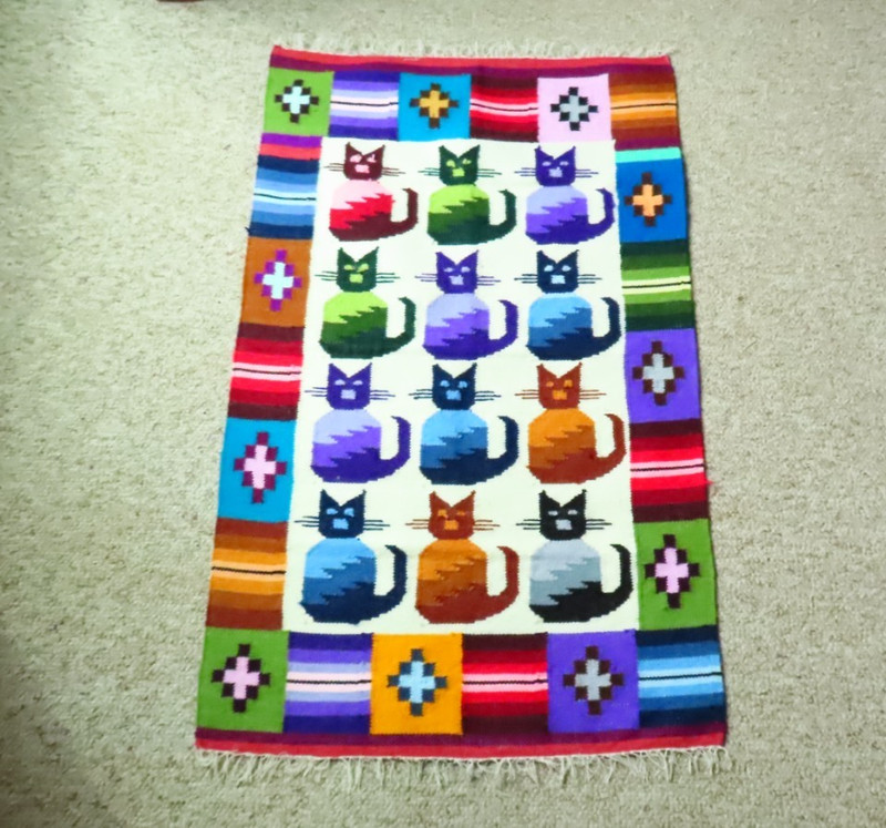 Colorful Cat Tapestry Wall Hanging Woven Textile Table Runner Approx 32″ X 20″