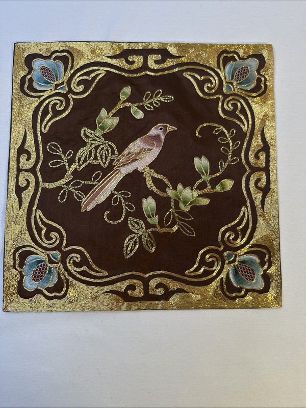 Vintage Golden Cloud Chinese Hand Embroidered Mat New(other)