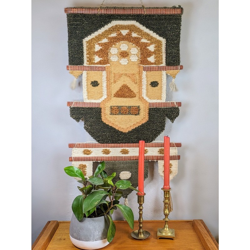 Don Freedman style jute tapestry vintage mid century wall hanging