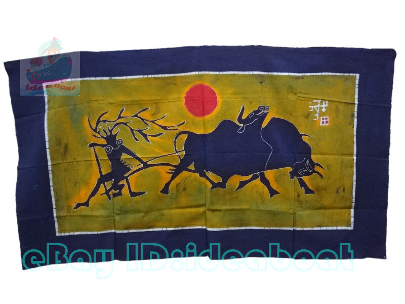 Chinese Folk Art Home Wall Hanging Batik Tapestry – Spring ploughing 33×59″W