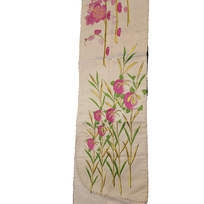 Chinese Silk Embroidery Panel Textile Art Plum Blossom Bamboo Floral Vtg Salvage