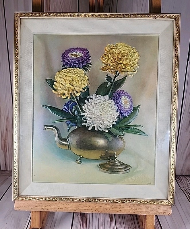 Metalcraft 3D Flower Teapot Framed Wall Decor 12″×14″ Metal Frame Retro Vtg