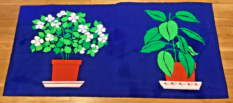 Int’l Printworks Fabric Wallhanging Flower Pots Vintage Retro Mid Century Deco