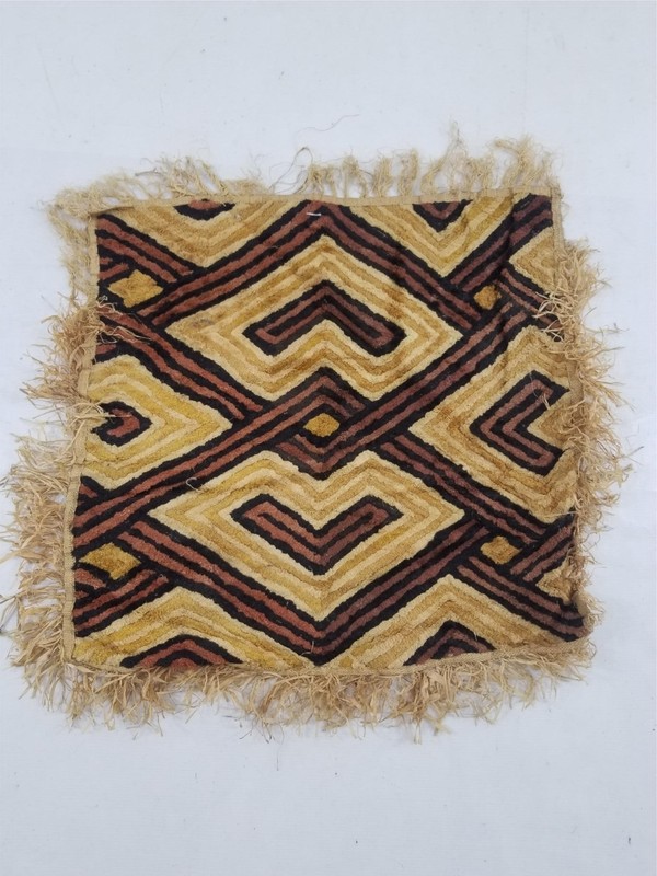Vintage African Handwoven Kuba Cloth Raffia Textile Panel 66x64cm