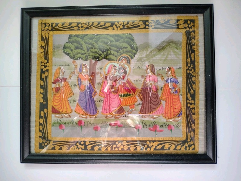 Antique water color painting 8.5×10.5 on natural Silk with wooded frame .