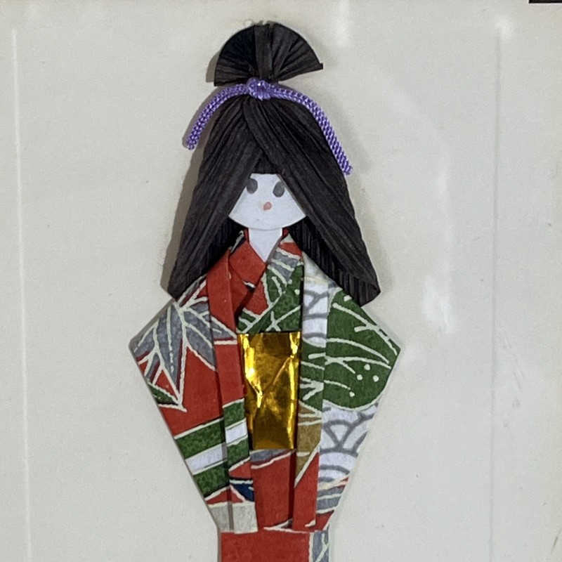 Pair of Vintage Silk Folded Geisha Paper Doll 2D Framed Wall Art Double Matted gallery
