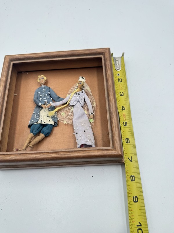 Vintage Handmade Fabric Folk Art Shadow Box “Ivan and Maria” Couple Framed gallery