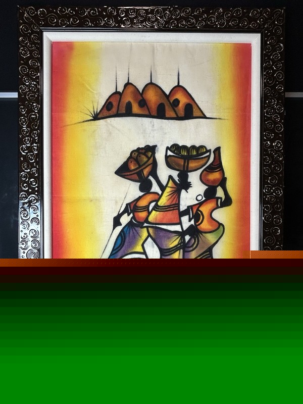 Batik Art Tribal African Woman Framed OOAK Colorful Ethnic Boho Culture Painting