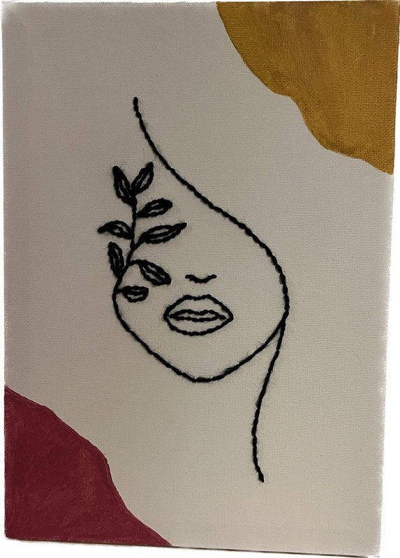 Handmade A4 Embroided Canvas Abstract Women Face